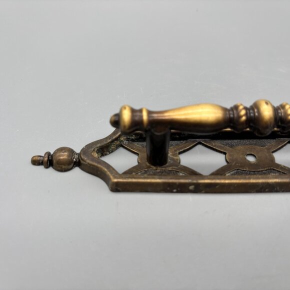Vintage Ornate Brass Drawer Pulls With Turned Handles And Decorative Backplates - Picture 6 of 6